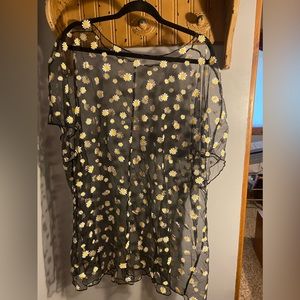 Sheer top with colorful daisies
